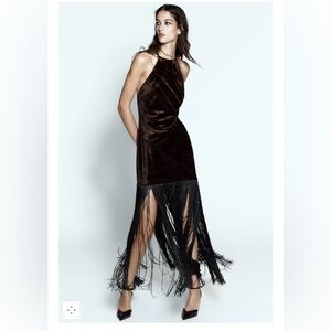 NEW Zara VELVET FRINGE MIDI DRESS